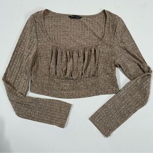 SHEIN tan Dressy Crop Top with Long Sleeves Size XL